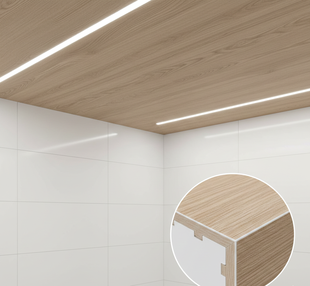 Plafon PVC premium motif kayu anti air untuk kamar mandi modern