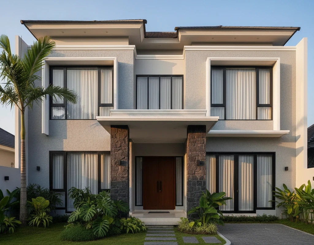 warna cat rumah minimalis tampak depan modern dengan desain fasad elegan
