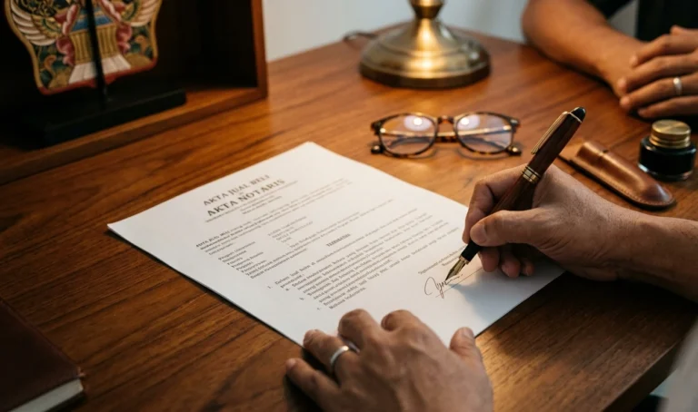 hand signing a legal land contract 'Akta Notaris'